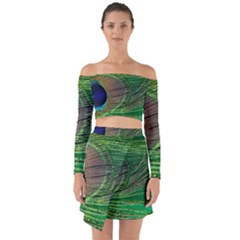 Peacock Feather Macro Peacock Bird Off Shoulder Top With Skirt Set