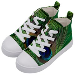 Peacock Feather Macro Peacock Bird Kid s Mid-top Canvas Sneakers