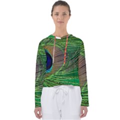 Peacock Feather Macro Peacock Bird Women s Slouchy Sweat