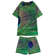 Peacock Feather Macro Peacock Bird Kids  Swim Tee And Shorts Set