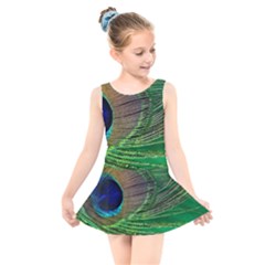 Peacock Feather Macro Peacock Bird Kids  Skater Dress Swimsuit