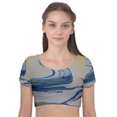 Sun And Water Velvet Short Sleeve Crop Top 