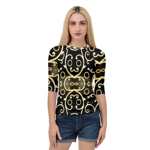 Black Embossed Swirls In Gold By Flipstylez Designs Quarter Sleeve Raglan Tee by flipstylezfashionsLLC