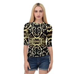 Black Embossed Swirls In Gold By Flipstylez Designs Quarter Sleeve Raglan Tee