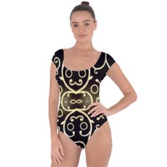 Black Embossed Swirls In Gold By Flipstylez Designs Short Sleeve Leotard 