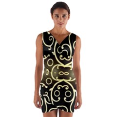 Black Embossed Swirls In Gold By Flipstylez Designs Wrap Front Bodycon Dress by flipstylezfashionsLLC