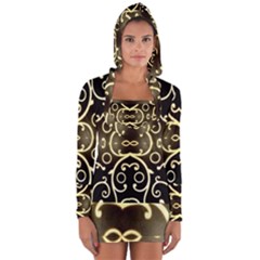 Black Embossed Swirls In Gold By Flipstylez Designs Long Sleeve Hooded T-shirt by flipstylezfashionsLLC