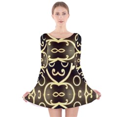 Black Embossed Swirls In Gold By Flipstylez Designs Long Sleeve Velvet Skater Dress