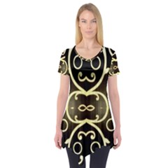 Black Embossed Swirls In Gold By Flipstylez Designs Short Sleeve Tunic  by flipstylezfashionsLLC