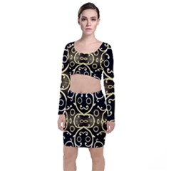 Black Embossed Swirls In Gold By Flipstylez Designs Top And Skirt Sets