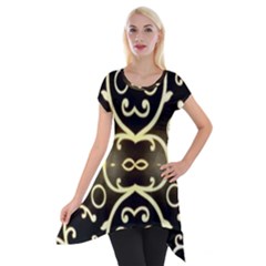 Black Embossed Swirls In Gold By Flipstylez Designs Short Sleeve Side Drop Tunic by flipstylezfashionsLLC