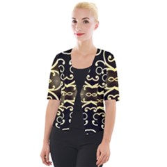 Black Embossed Swirls In Gold By Flipstylez Designs Cropped Button Cardigan