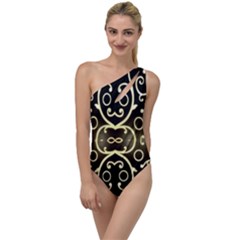 Black Embossed Swirls In Gold By Flipstylez Designs To One Side Swimsuit