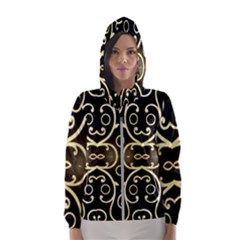 Black Embossed Swirls In Gold By Flipstylez Designs Hooded Windbreaker (women)