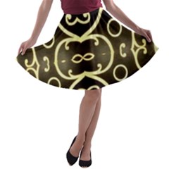 Black Embossed Swirls In Gold By Flipstylez Designs A-line Skater Skirt by flipstylezfashionsLLC