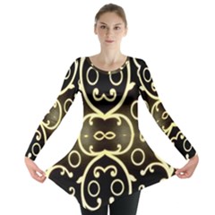 Black Embossed Swirls In Gold By Flipstylez Designs Long Sleeve Tunic  by flipstylezfashionsLLC