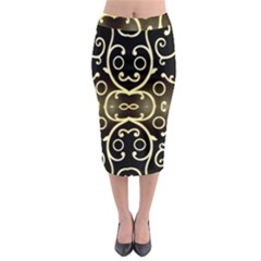 Black Embossed Swirls In Gold By Flipstylez Designs Midi Pencil Skirt by flipstylezfashionsLLC