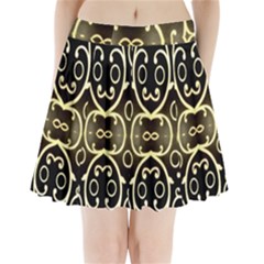 Black Embossed Swirls In Gold By Flipstylez Designs Pleated Mini Skirt by flipstylezfashionsLLC