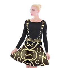 Black Embossed Swirls In Gold By Flipstylez Designs Suspender Skater Skirt by flipstylezfashionsLLC