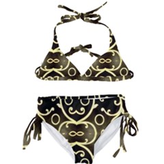 Black Embossed Swirls In Gold By Flipstylez Designs Kids  Classic Bikini Set