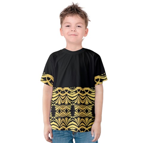 Black Vintage Background With Golden Swirls By Flipstylez Designs  Kids  Cotton Tee by flipstylezfashionsLLC