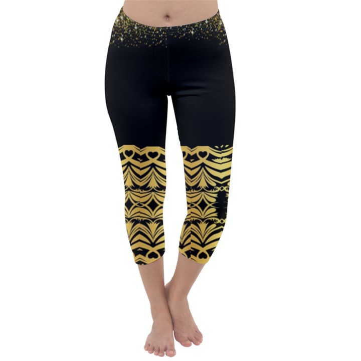 Black Vintage Background With Golden swirls By FlipStylez Designs  Capri Winter Leggings 