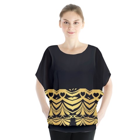 Black Vintage Background With Golden Swirls By Flipstylez Designs  Batwing Chiffon Blouse by flipstylezfashionsLLC