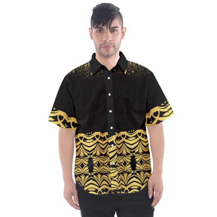 Black Vintage Background With Golden swirls By FlipStylez Designs  Men s Short Sleeve Shirt