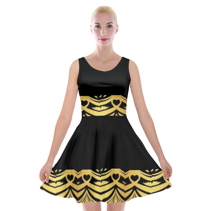 Black Vintage Background With Golden swirls By FlipStylez Designs  Velvet Skater Dress