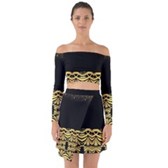 Black Vintage Background With Golden Swirls By Flipstylez Designs  Off Shoulder Top With Skirt Set