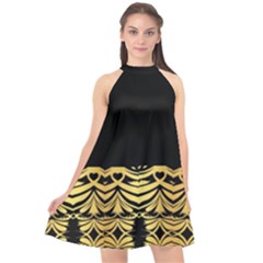 Black Vintage Background With Golden Swirls By Flipstylez Designs  Halter Neckline Chiffon Dress  by flipstylezfashionsLLC