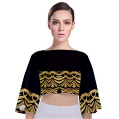 Black Vintage Background With Golden Swirls By Flipstylez Designs  Tie Back Butterfly Sleeve Chiffon Top