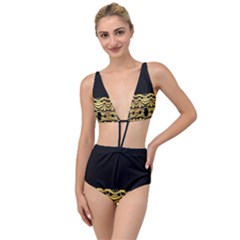 Black Vintage Background With Golden Swirls By Flipstylez Designs  Tied Up Two Piece Swimsuit