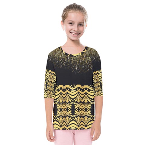 Black Vintage Background With Golden Swirls By Flipstylez Designs Kids  Quarter Sleeve Raglan Tee by flipstylezfashionsLLC