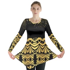 Black Vintage Background With Golden Swirls By Flipstylez Designs Long Sleeve Tunic  by flipstylezfashionsLLC