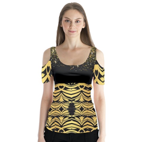 Black Vintage Background With Golden Swirls By Flipstylez Designs Butterfly Sleeve Cutout Tee  by flipstylezfashionsLLC