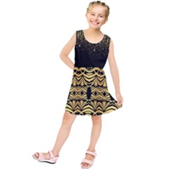 Black Vintage Background With Golden Swirls By Flipstylez Designs Kids  Tunic Dress by flipstylezfashionsLLC