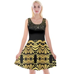 Black Vintage Background With Golden Swirls By Flipstylez Designs Reversible Velvet Sleeveless Dress