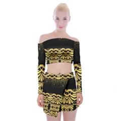 Black Vintage Background With Golden Swirls By Flipstylez Designs Off Shoulder Top With Mini Skirt Set