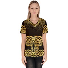 Black Vintage Background With Golden Swirls By Flipstylez Designs Women s V-neck Scrub Top by flipstylezfashionsLLC