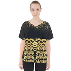 Black Vintage Background With Golden Swirls By Flipstylez Designs V-neck Dolman Drape Top by flipstylezfashionsLLC