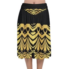 Black Vintage Background With Golden Swirls By Flipstylez Designs Velvet Flared Midi Skirt by flipstylezfashionsLLC