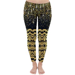 Black Vintage Background With Golden Swirls By Flipstylez Designs  Classic Winter Leggings