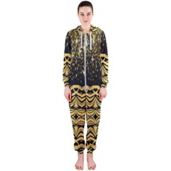 Black Vintage Background With Golden Swirls By Flipstylez Designs  Hooded Jumpsuit (ladies) 