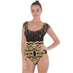 Black Vintage Background With Golden Swirls By Flipstylez Designs  Short Sleeve Leotard  by flipstylezfashionsLLC