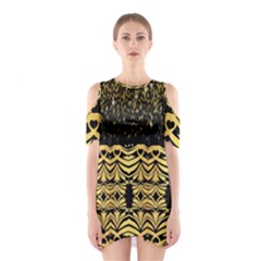 Black Vintage Background With Golden Swirls By Flipstylez Designs  Shoulder Cutout One Piece Dress by flipstylezfashionsLLC