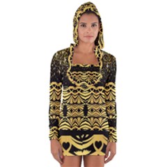 Black Vintage Background With Golden Swirls By Flipstylez Designs  Long Sleeve Hooded T-shirt