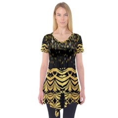 Black Vintage Background With Golden Swirls By Flipstylez Designs  Short Sleeve Tunic  by flipstylezfashionsLLC