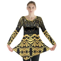 Black Vintage Background With Golden Swirls By Flipstylez Designs  Long Sleeve Tunic  by flipstylezfashionsLLC