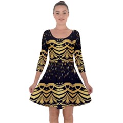 Black Vintage Background With Golden Swirls By Flipstylez Designs  Quarter Sleeve Skater Dress by flipstylezfashionsLLC